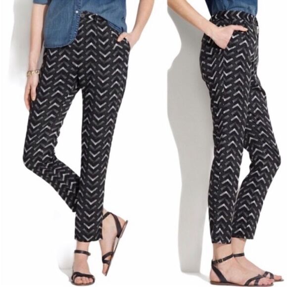MADEWELL Delancey Printed Trouser Pants Black White Women’s Size 10 - Picture 2 of 8